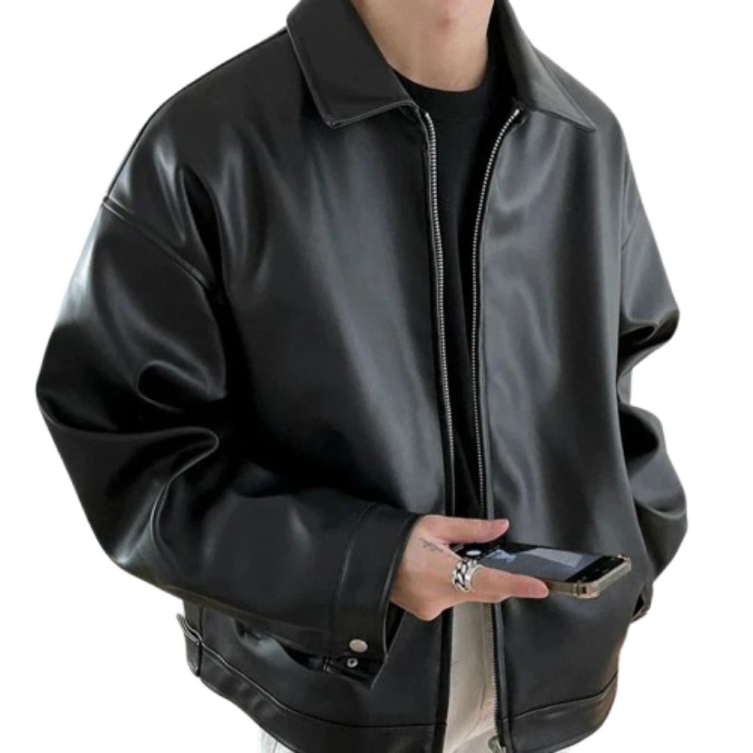 Men's black oversized bomber jacket for urban streetwear & trendy casual fashion.