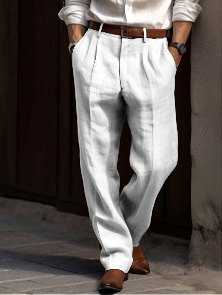 Comfortable men's gray pleated relaxed fit casual pants. Perfect for casual or dressy looks.