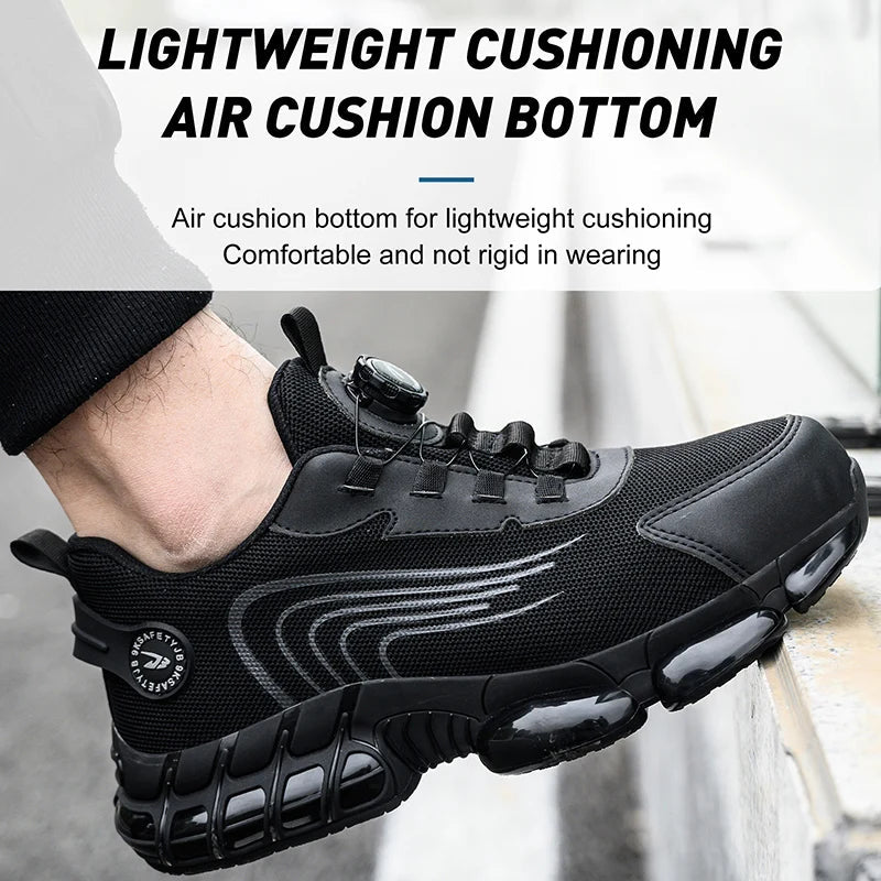 Durable men's black safety shoes with protective toe and anti-slip sole for industrial job site work.