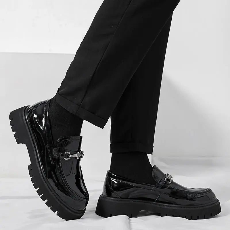 Modern men's smart casual loafers, easy slip-on with an eye-catching metal buckle for a sharp look.