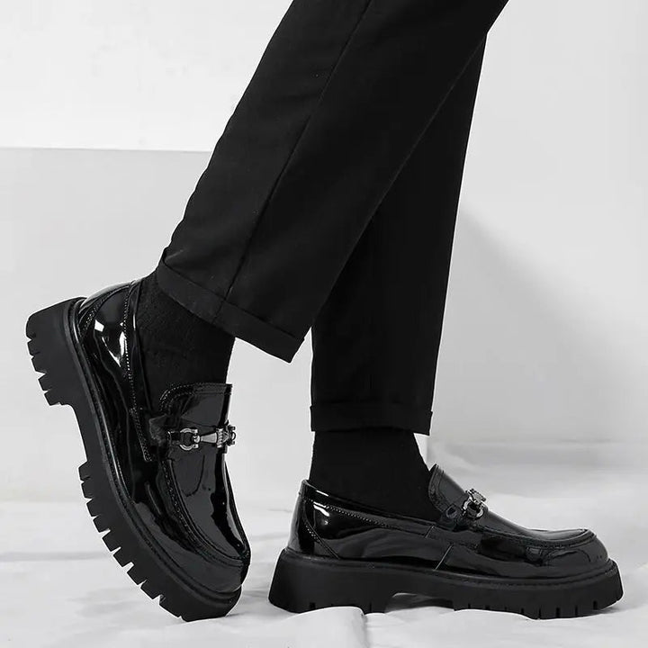 Modern men's smart casual loafers, easy slip-on with an eye-catching metal buckle for a sharp look.