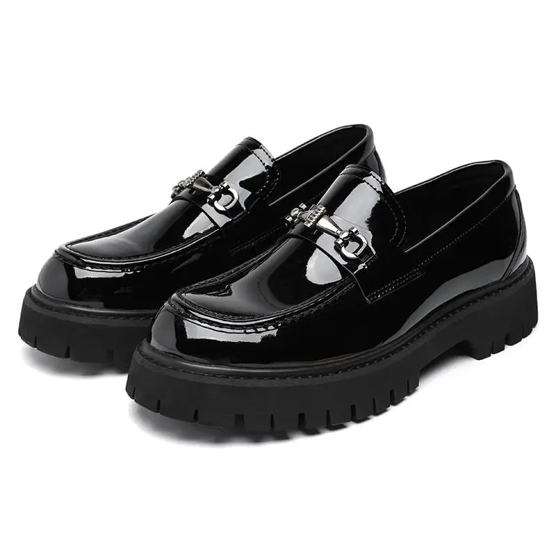 Formal men's slip-on loafers, black, with a sophisticated metal buckle, ensuring a sharp & elegant appearance.