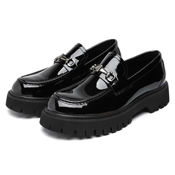 Formal men's slip-on loafers, black, with a sophisticated metal buckle, ensuring a sharp & elegant appearance.