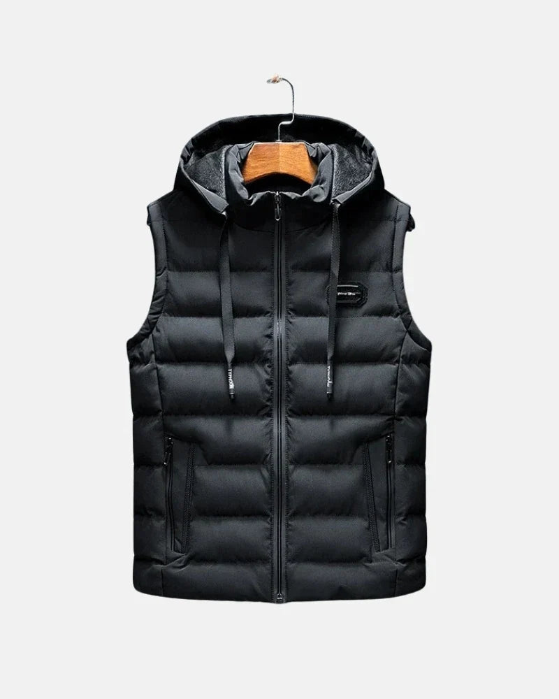 Ruby red men's thermal insulated vest, an athletic body warmer for winter gear & outdoor cold weather.