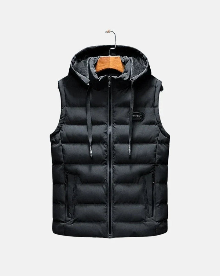 Ruby red men's thermal insulated vest, an athletic body warmer for winter gear & outdoor cold weather.