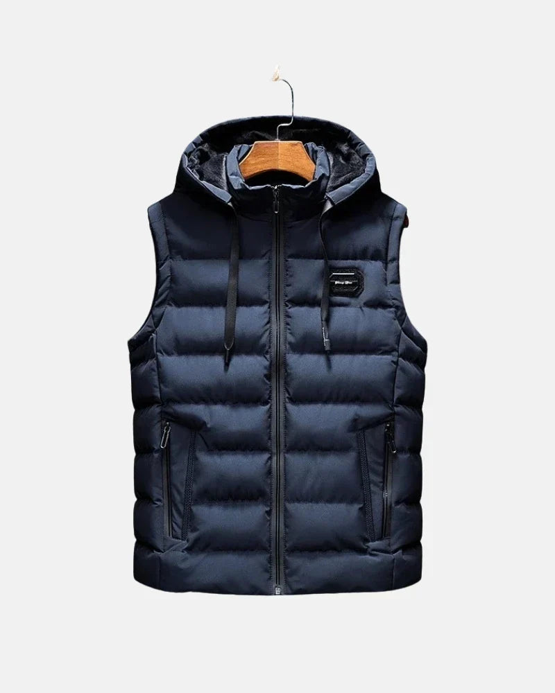 Olive green men's insulated outdoor vest, lightweight thermal body warmer for athletic cold weather activities.