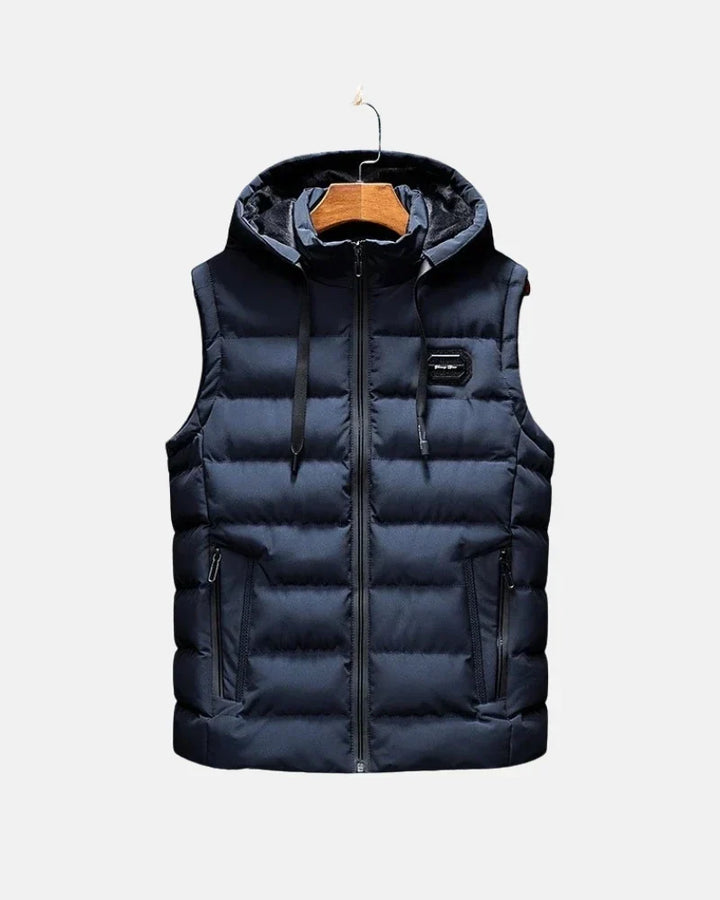 Olive green men's insulated outdoor vest, lightweight thermal body warmer for athletic cold weather activities.
