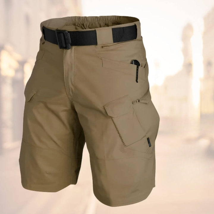 Stylish black men's utility cargo shorts, designed for ultimate comfort and functionality on any adventure.