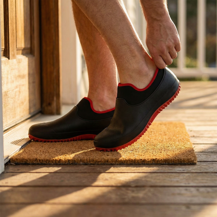 Durable men's waterproof slip-on garden shoes, featuring a comfortable design and easy-to-clean surface.