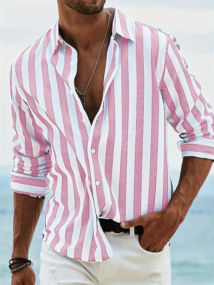 Versatile men's striped relaxed fit shirt, a must-have casual button-up for summer & beachwear.
