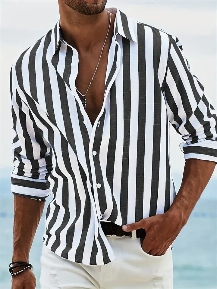 Light & breezy men's striped summer shirt with a relaxed fit, essential for warm weather and holidays.