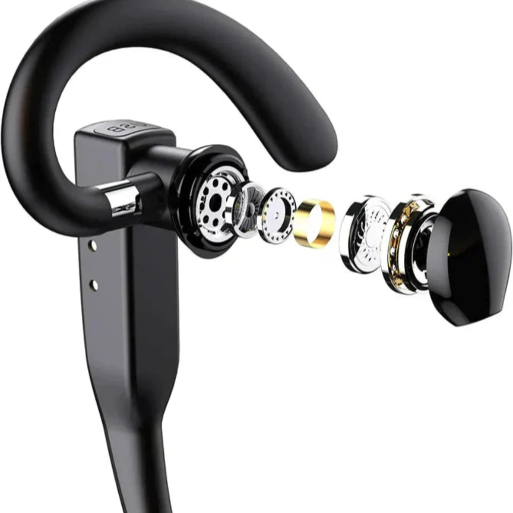 Stylish men's wireless Bluetooth 5.1 headset. Dual mic noise cancelling for clear, comfortable calls.