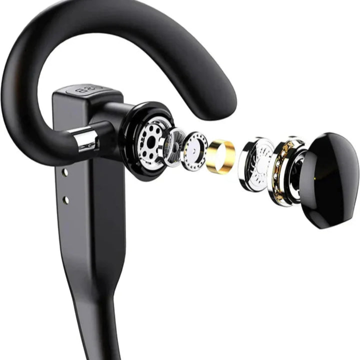 Stylish men's wireless Bluetooth 5.1 headset. Dual mic noise cancelling for clear, comfortable calls.