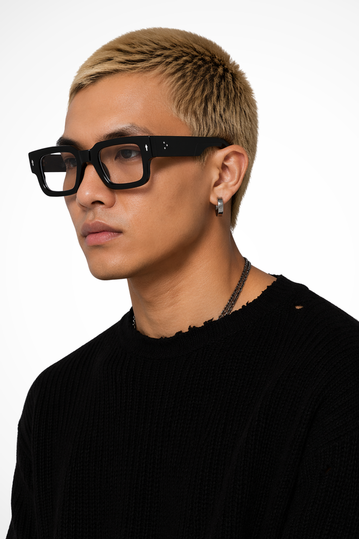 Bold men's rectangle tinted shades, a modern eyewear accessory for a distinct street style.