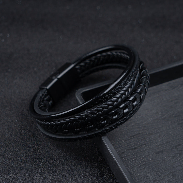 Trendy men's faux leather Viking bracelet, a braided accessory for men's fashion and everyday style.