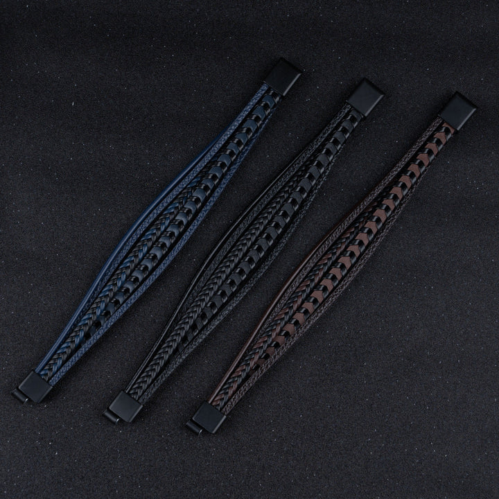 Everyday men's braided leather bracelet. Unique Viking-inspired design and secure magnetic clasp.