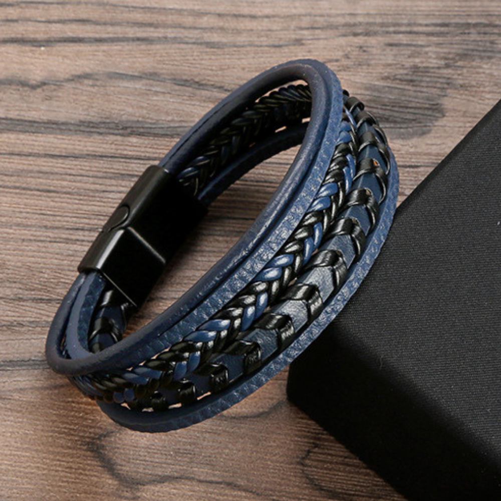 Dark braided leather men's bracelet with a sleek magnetic clasp. Timeless Viking style jewelry.