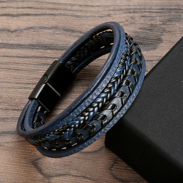 Dark braided leather men's bracelet with a sleek magnetic clasp. Timeless Viking style jewelry.