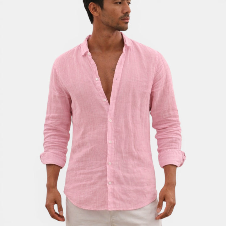 Men's sophisticated button-up shirt, a long sleeve casual design in soft, breathable fabric.