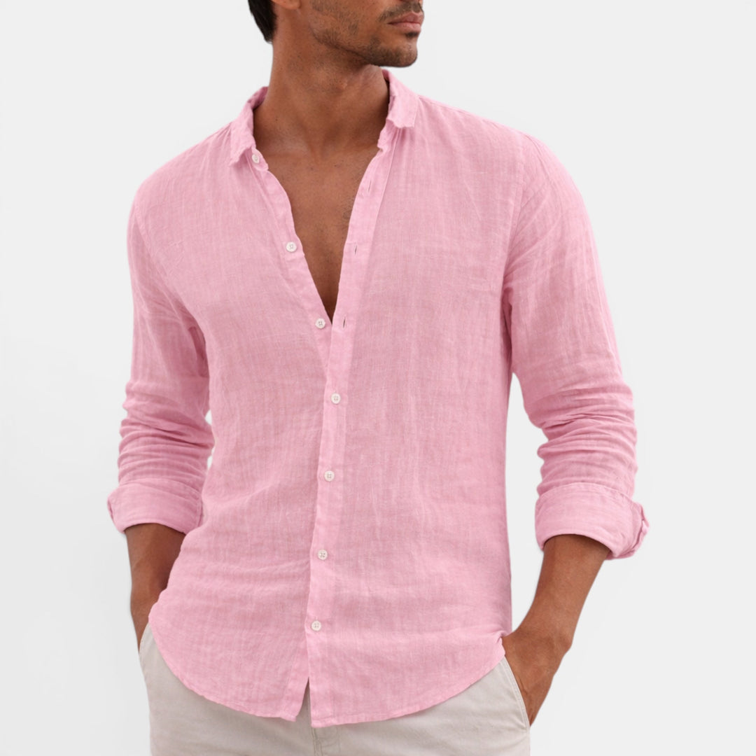 Grey men's casual shirt with a button-up front, breathable fabric for ultimate comfort.