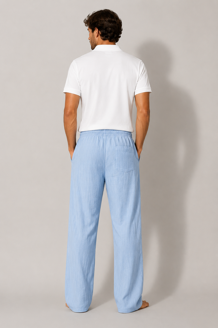 Relaxed fit men's casual drawstring pants for everyday comfort, ideal for travel & summer style.