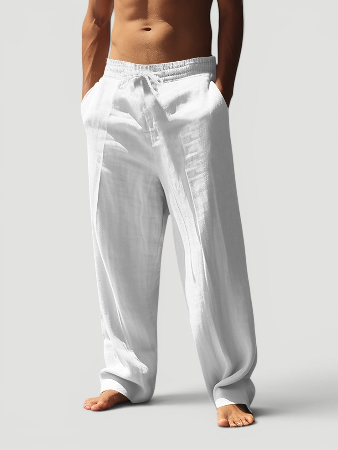 Lightweight men's breathable trousers, relaxed fit drawstring pants, perfect for summer casual comfort.