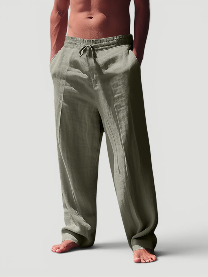 Breathable men's travel wear trousers with drawstring, relaxed fit for everyday comfort & spring fashion.