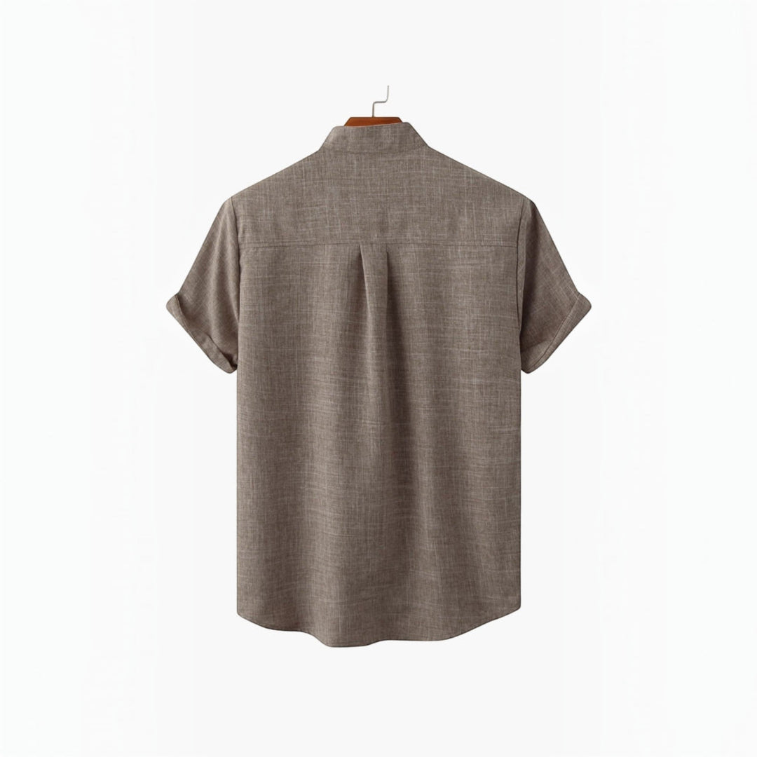 Breathable men's shirt with mandarin collar, a stylish summer essential.