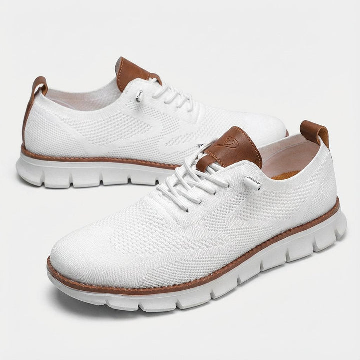 Men's comfortable lace-up trainers; breathable mesh design for active casual everyday wear.