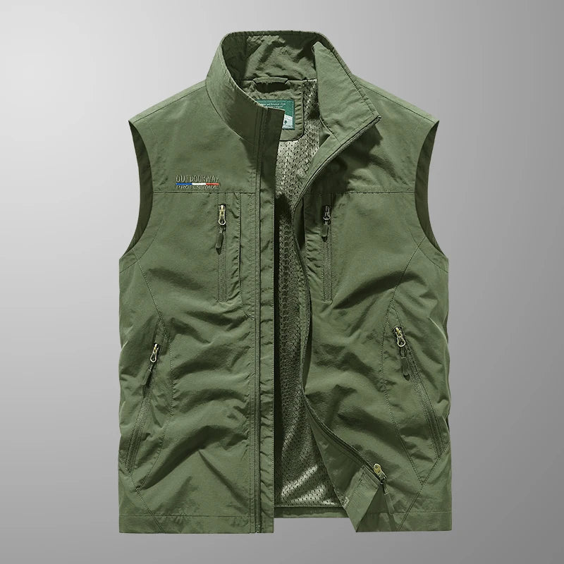 Men's breathable multi-pocket outdoor vest for hiking, fishing & travel. Lightweight & quick-dry utility gear.