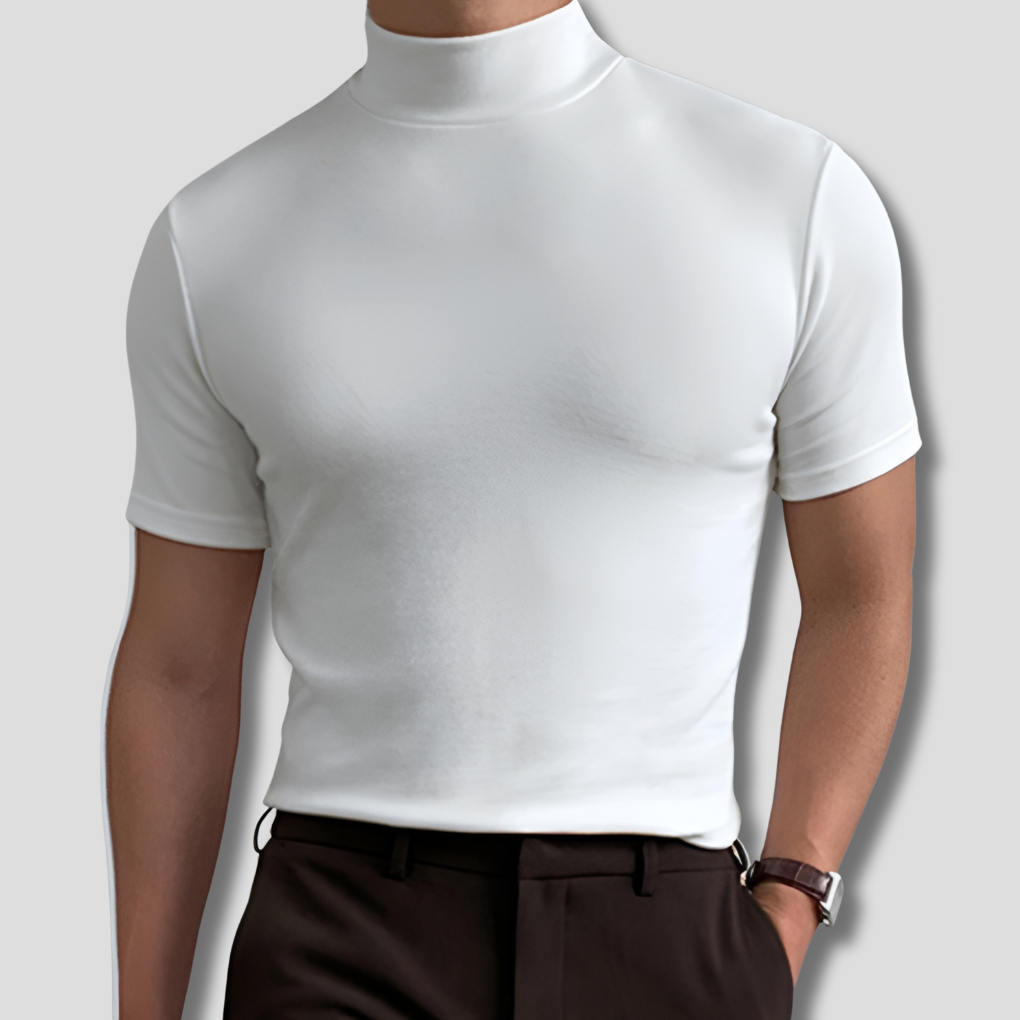 Men's breathable short-sleeve turtleneck shirt in a stylish casual design, perfect for summer daily fashion.