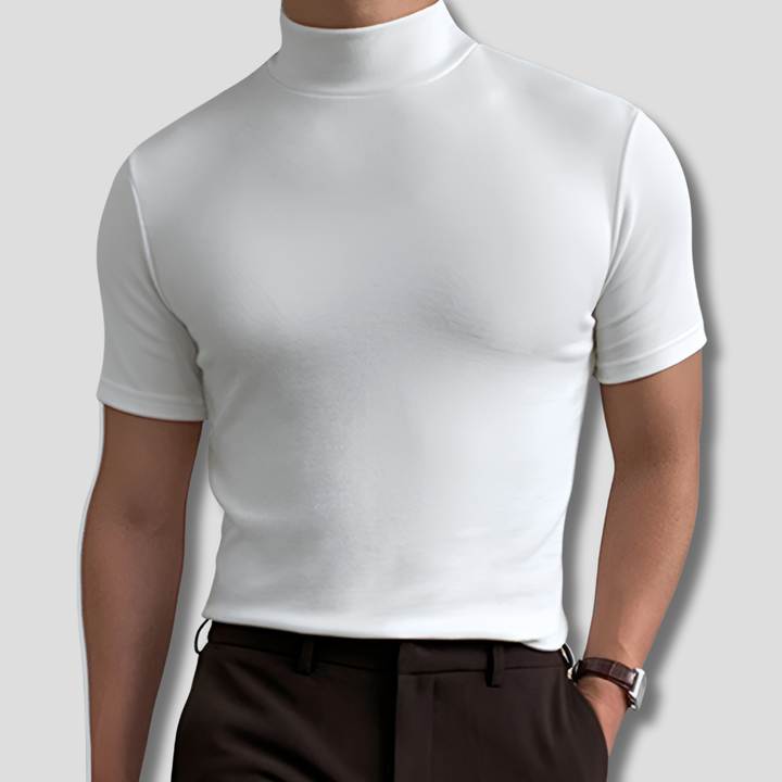 Men's breathable short-sleeve turtleneck shirt in a stylish casual design, perfect for summer daily fashion.