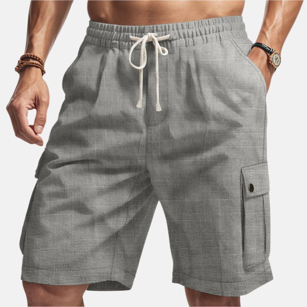 Men's breathable summer cargo shorts, loose fit with drawstring for ultimate comfort & casual style. Multi-pocket design.