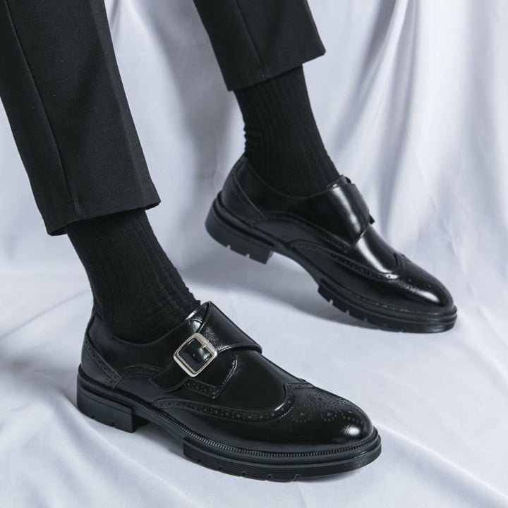 Stylish men's wingtip brogue monk strap dress shoes made from premium leather, suitable for business & formal events.
