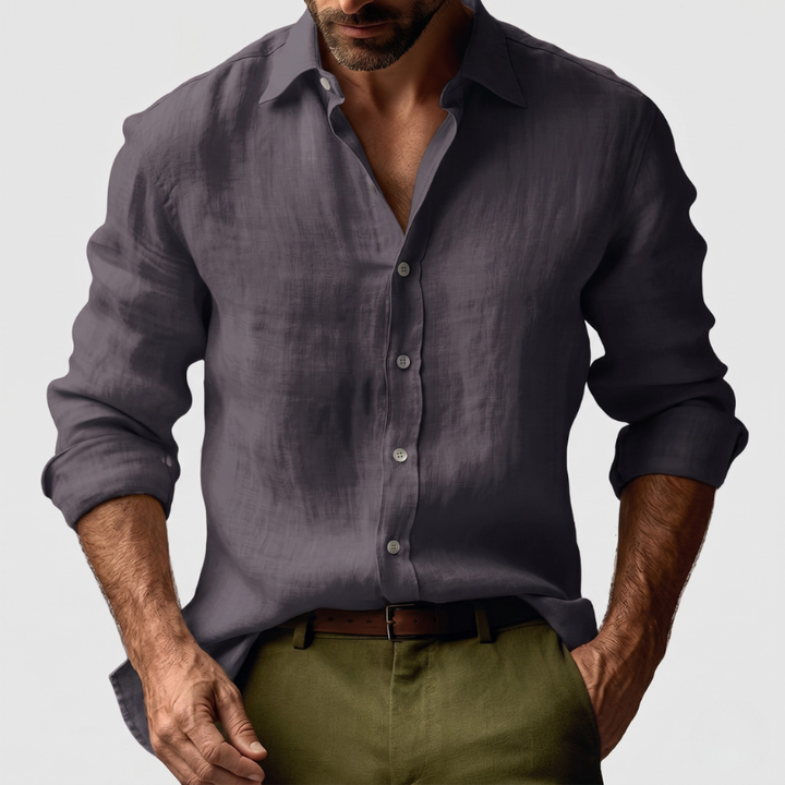 Versatile men's long sleeve button-down shirt, great for casual wear, spring outfits & relaxed fashion.