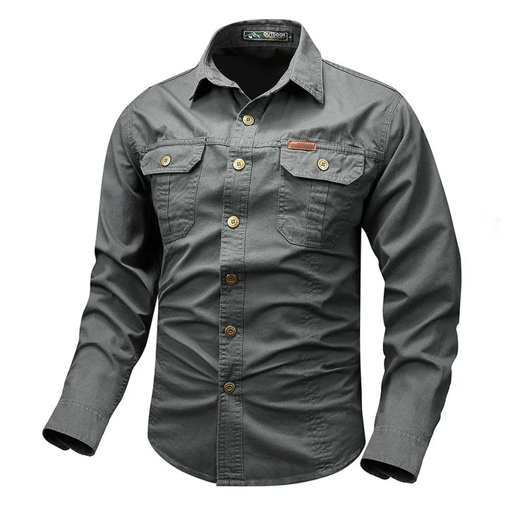 Men's button-front Oxford shirt with long sleeves & two chest pockets, ideal for smart casual wear.