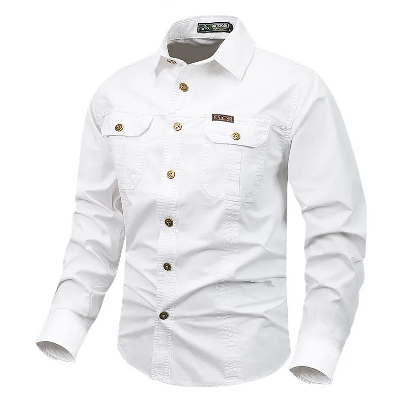 Men's autumn/spring Oxford shirt with button front & chest pockets. Smart casual, office, or daily wear.