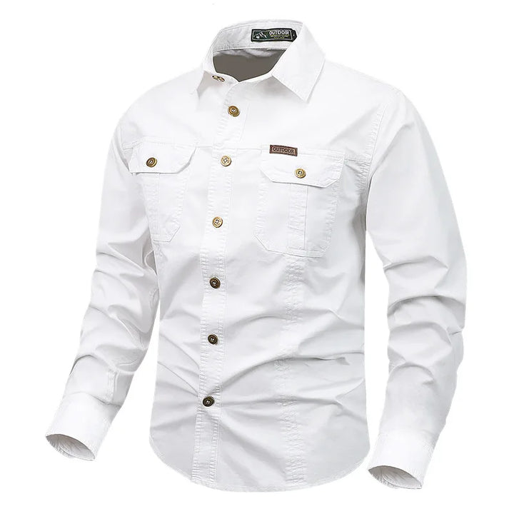 Men's autumn/spring Oxford shirt with button front & chest pockets. Smart casual, office, or daily wear.