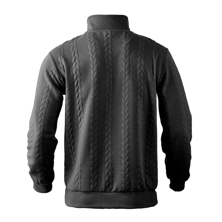 Everyday men's cable-knit quarter-zip sweater. A comfortable and stylish pullover for casual wear.