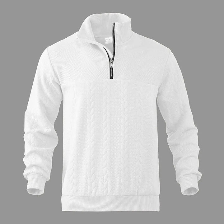 Men's smart casual cable-knit quarter-zip sweater. A versatile pullover for stylish cold-weather looks.