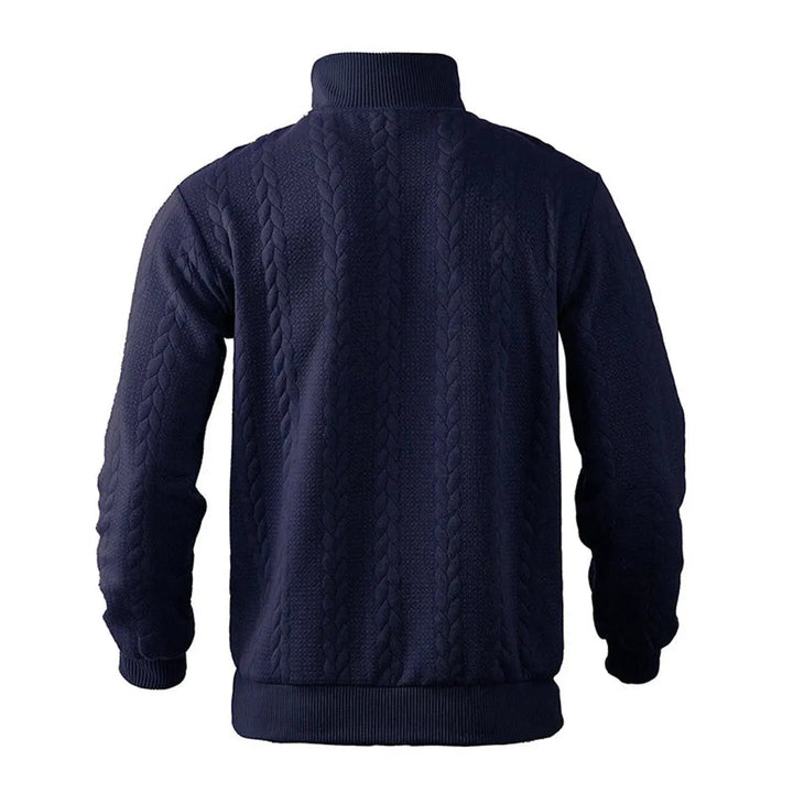 Men's cable-knit quarter-zip pullover for smart casual style. A key piece for winter fashion layering.