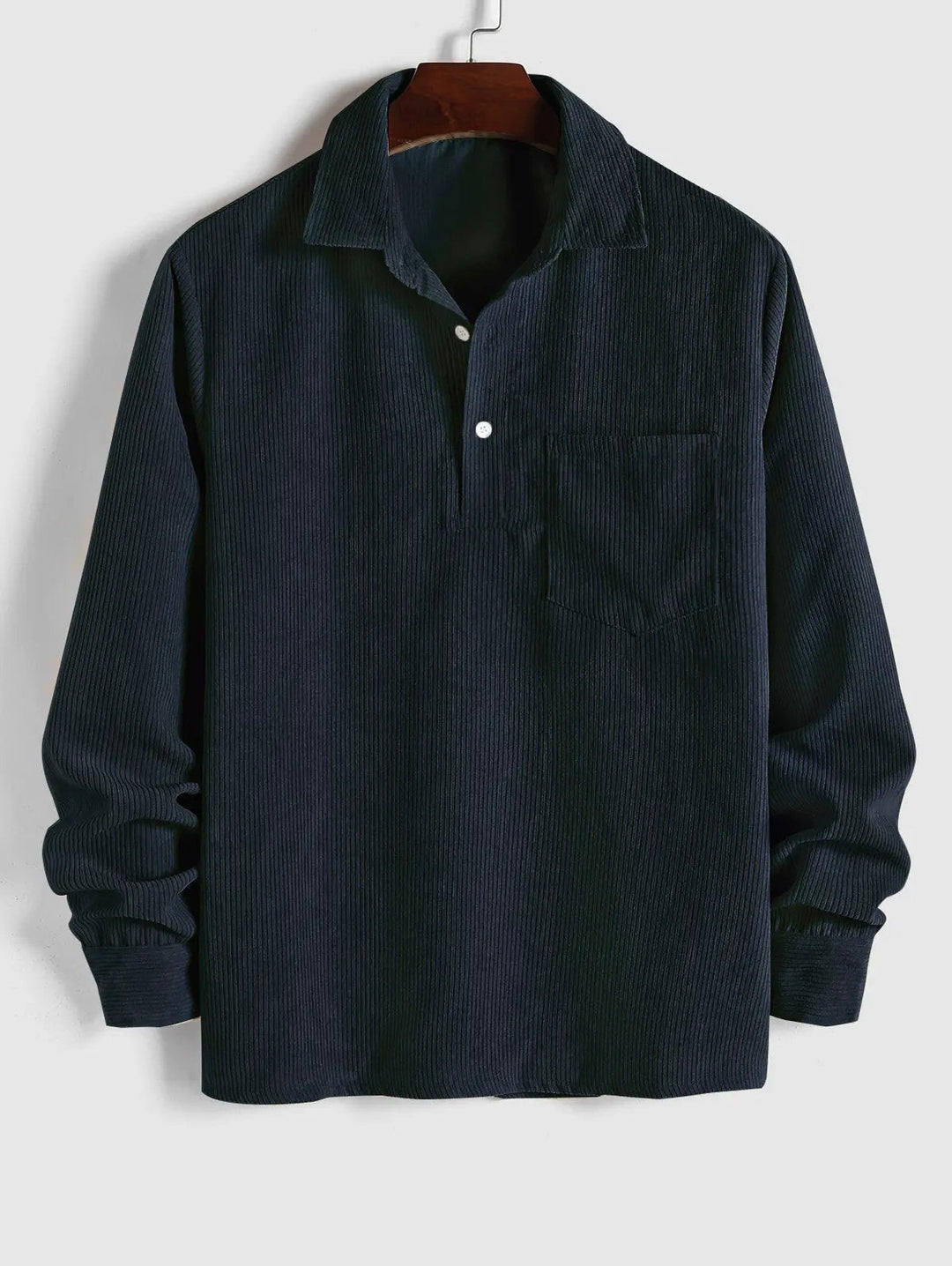 Men's camp collar long sleeve shirt, button-up, with a chest pocket, perfect for casual or smart-casual wear.