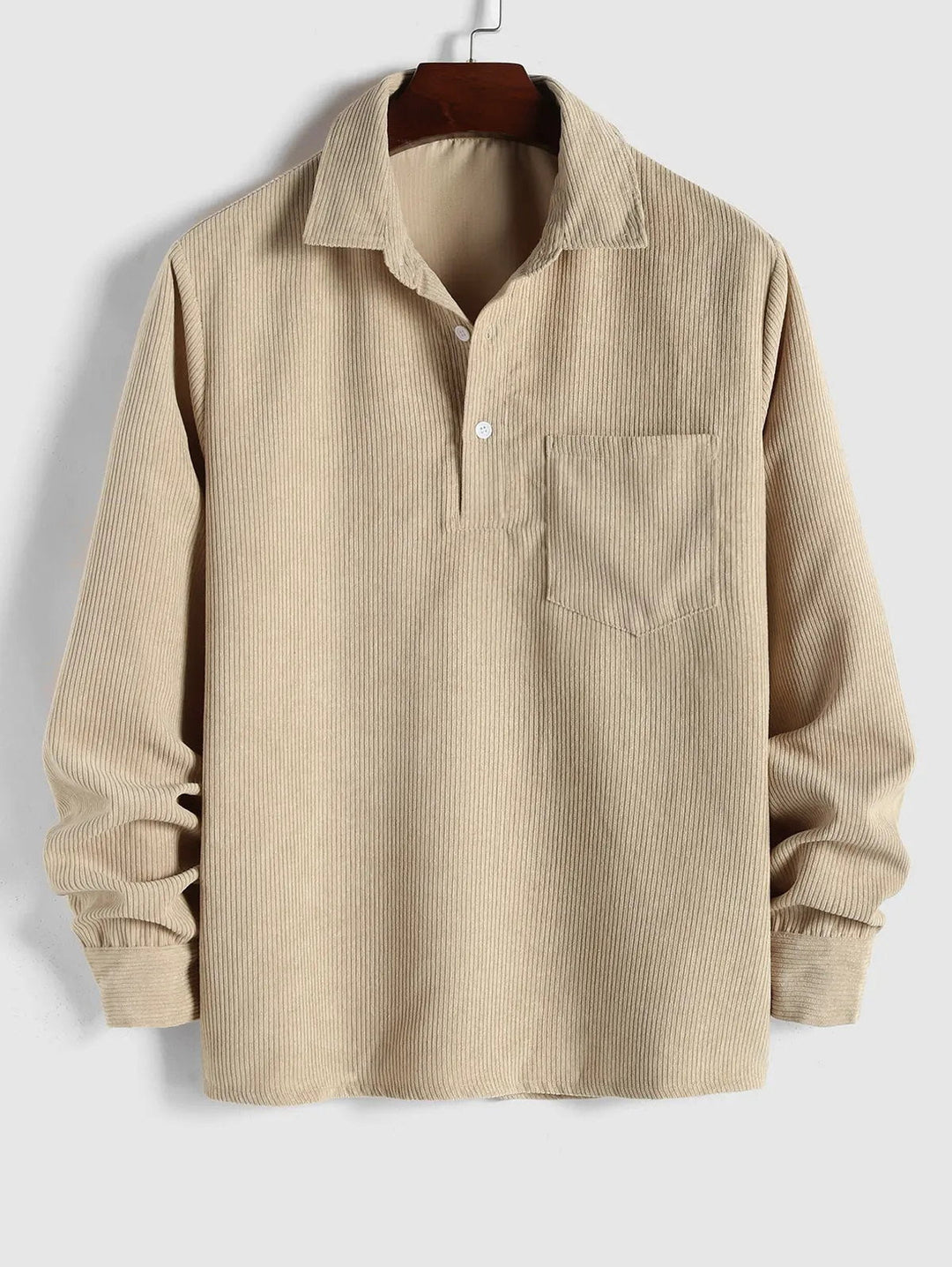 Stylish men's long sleeve camp collar shirt in a relaxed fit, featuring a practical chest pocket & button-up front.