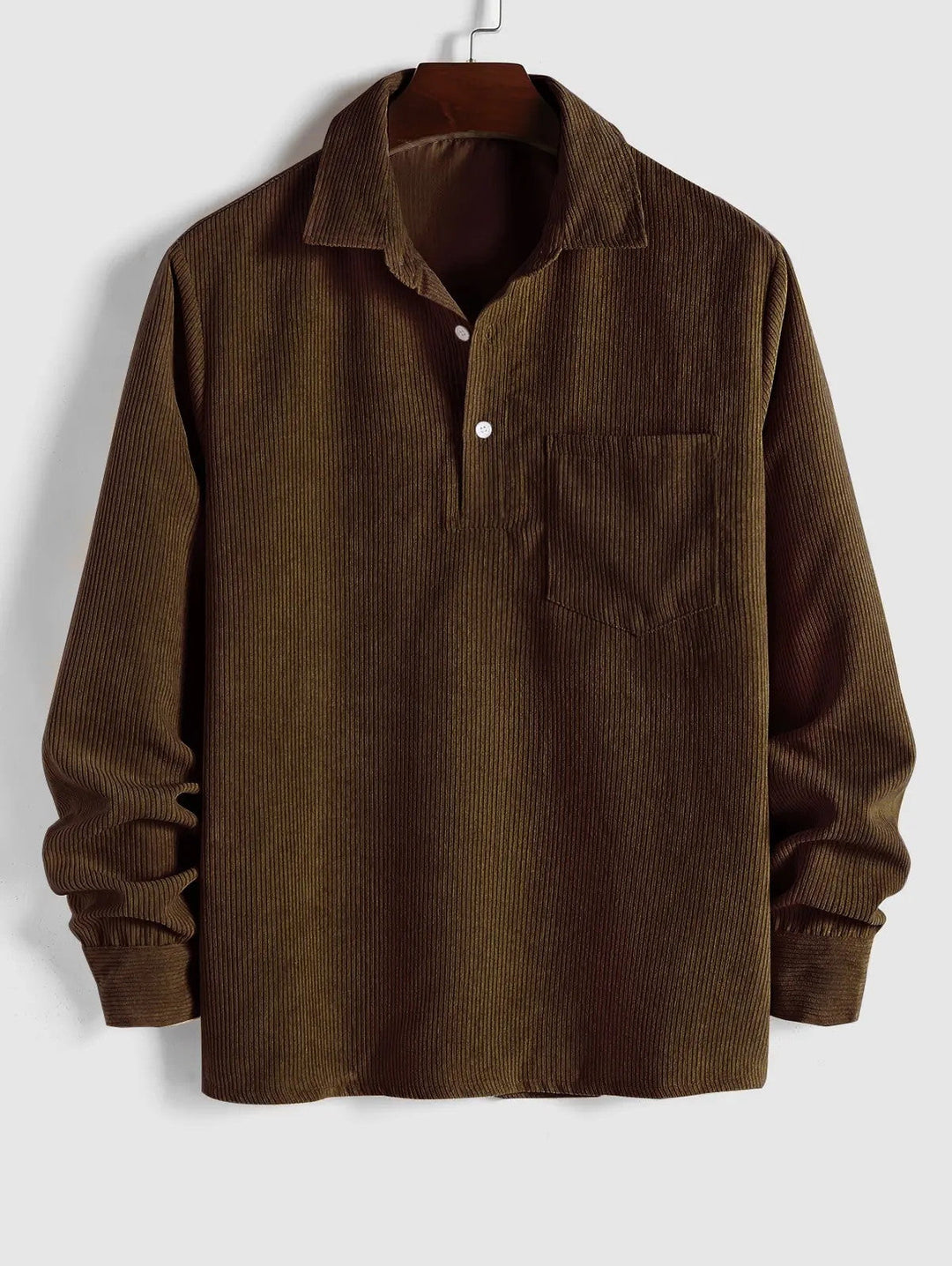 Versatile men's camp collar long sleeve shirt, ideal for everyday wear or smart-casual events, with chest pocket.