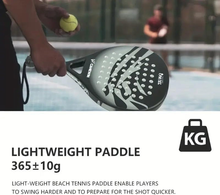 Carbon fiber men's padel racket with blue accents. Lightweight, offering excellent power and agile control.