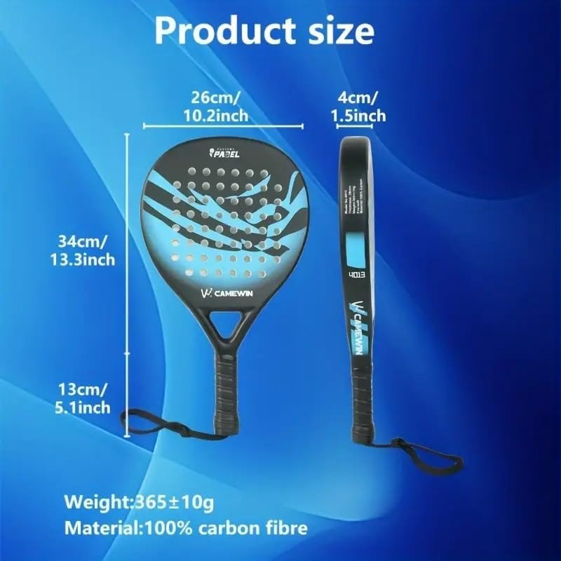 Athletic men's carbon fiber paddle tennis racket with EVA foam. Sports gear for precise control & comfort.
