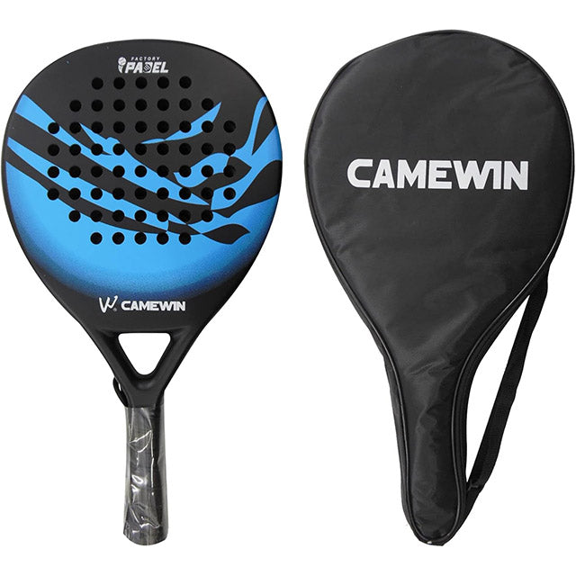 Premium men's carbon fiber paddle tennis racket. Grey design, durable sports gear for power & control.