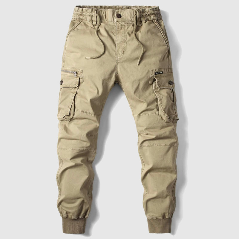 Comfortable men's cargo joggers with elastic waist & drawstring for a relaxed, adjustable fit.