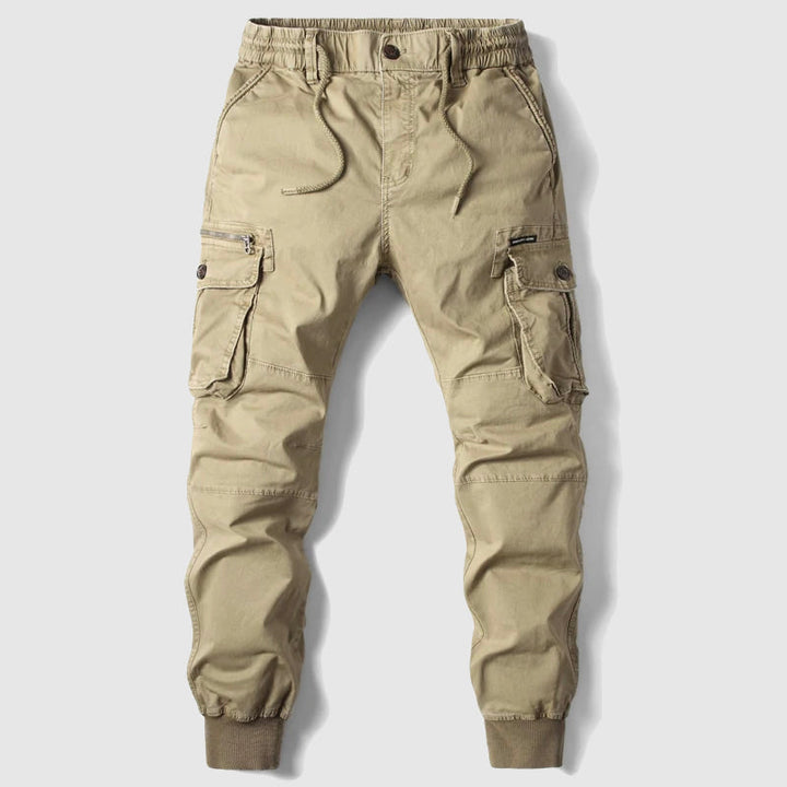 Comfortable men's cargo joggers with elastic waist & drawstring for a relaxed, adjustable fit.