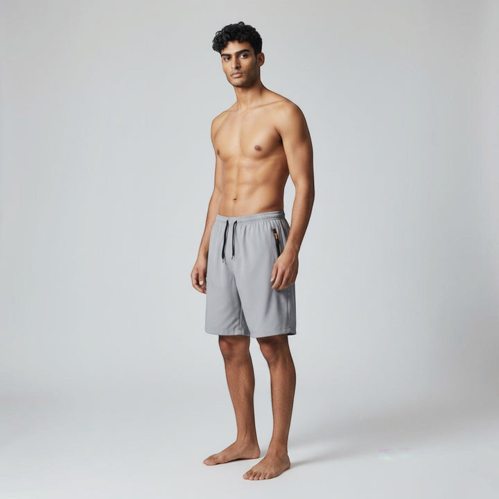 Comfortable men's athletic shorts 3-pack, practical activewear with secure zip pockets.
